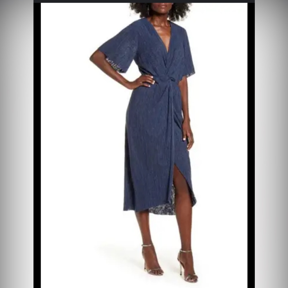 NWT Nordstrom All in Favor Navy Plisse Midi Dress Size XXL Wedding Guest